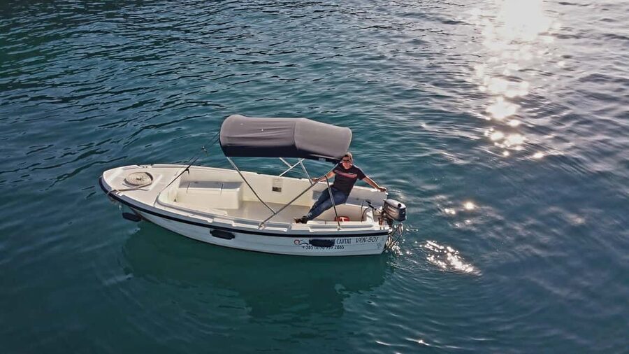 Cavtat: Boat Rental - Taking the helm from Tiha Bay