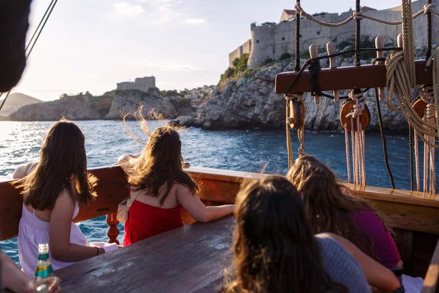 Dubrovnik: Galleon Sunset Cruise with a Live Guide & Drink - Boarding the Galleon Tirena at Dubrovnik Old Town port