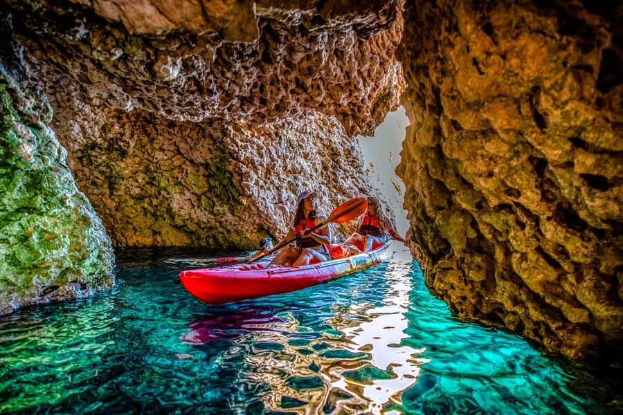 From Metajna/Novalja: Pag Bay Guided Sea Kayaking Tour - From sandy beaches to Gače Cave