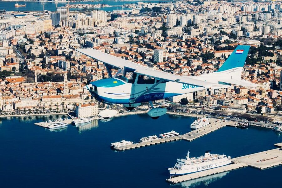 From Sinj: Panoramic Flight over Split - Taking off from Sinj Airport