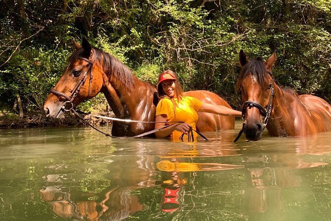 Horseback Riding Across River Ljuta with transport - Entering the river with the horses