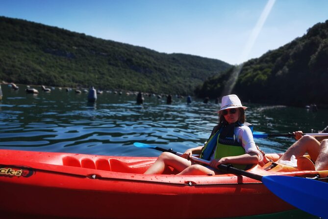 Kayaking Experience in Lim Bay Sea in The Croatian Fjord - The small beach break in the middle of the bay