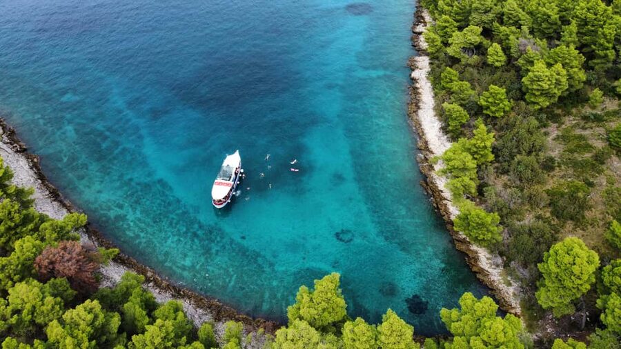 Podstrana: Full-Day Boat Trip to Brač and Shipwreck Kontesa - Swimming from the boat in a Brač bay