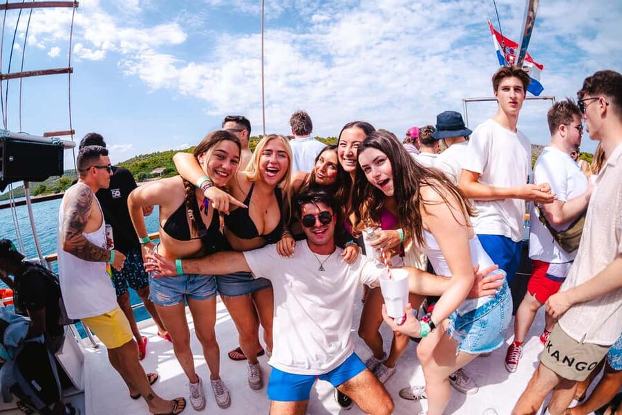 Split: Blue Lagoon Boat Party with Slide, Dj and After Party - Sunset on the ride back to Split