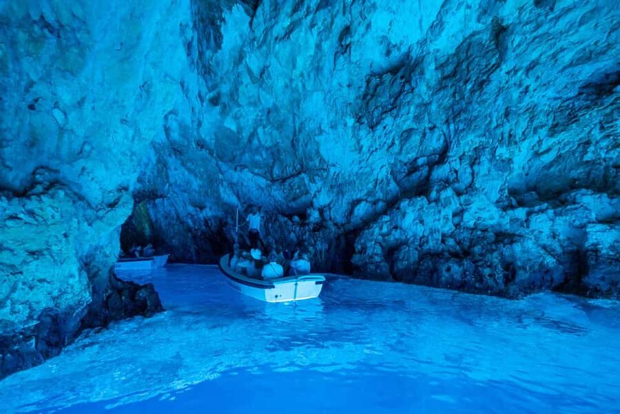 Split/Trogir: Blue Cave, Mamma Mia, Hvar and 5 Island Tour - Passing the Pakleni Islands before Hvar